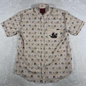 RSVLTS x One Piece Shirt Men's 2XL Beige Short Sleeve Button Up Jolly Roger